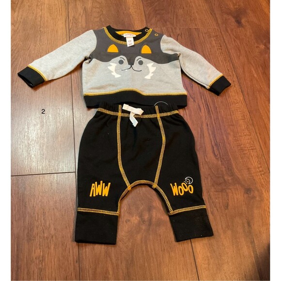 spooky were wolf baby 2 piece set halloween nwt 0-3 months black brown woof - Picture 1 of 4